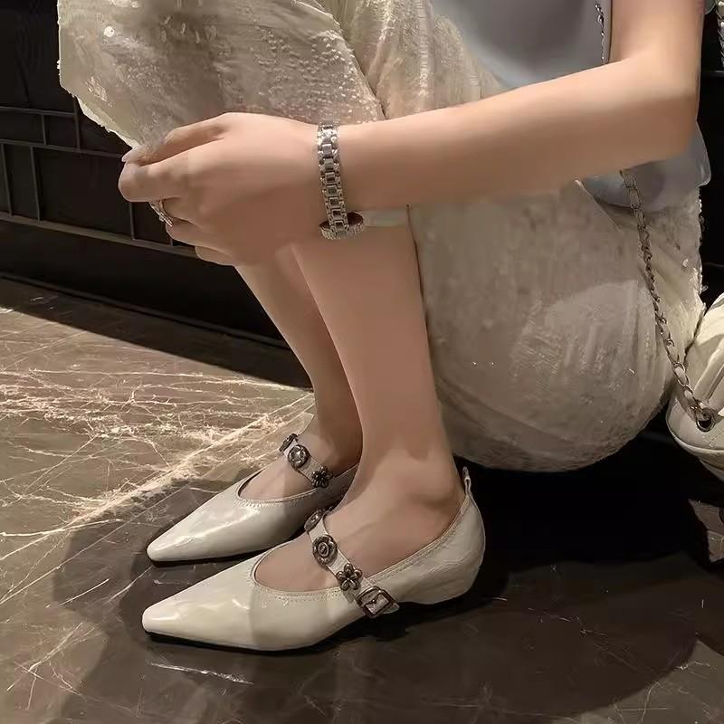 

Fashion Women Flats Shoes Marie Janes Pointed Toe Sandals Woman Summer 2025 Trend Shallow Soft Leather Designer Shoes Sexy Dress Mujer 35 бежевый