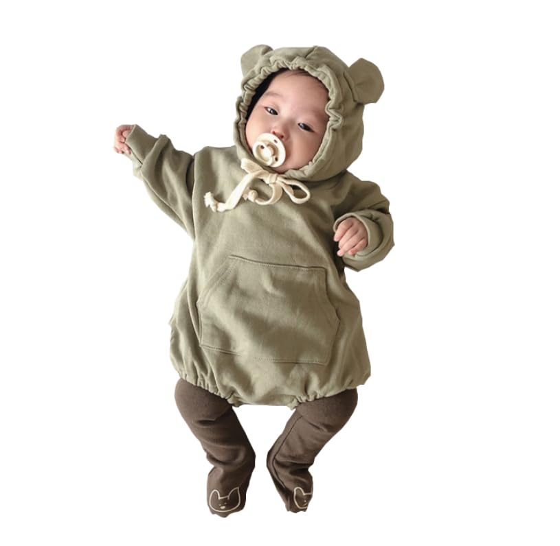 Cuddly Bear Ear Dull Casual Fashionable Babies [Key Shop] (80, Green) Romper, Green, Brown, Cute, Cotton, Newborn, Baby, Kids, Wear, Wear, Spring,