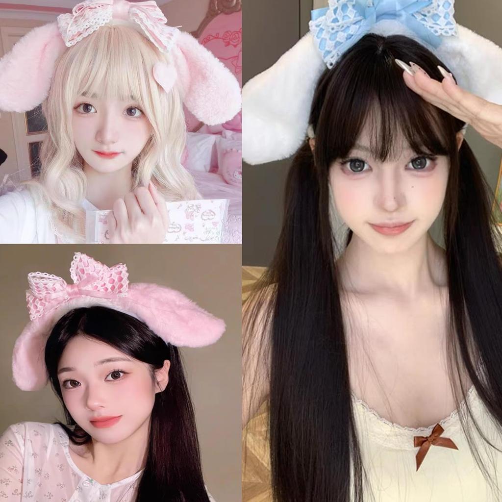 HAPVITAL Bunny Ear Headband with Ribbon, Pink, Halloween Bunny Ears, Costume Accessory, Events, Cosplay, Adults, Kids, Cute Animal Headband for