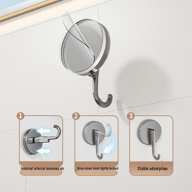 JINGRUIXIANG Stainless Steel Suction Cup Hooks (2-Pack)