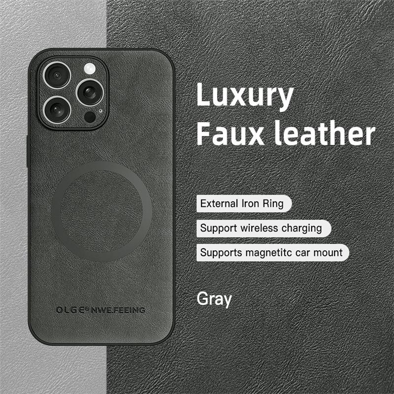 Wireless Charging For Magsafe Magnetic Phone Cases For iPhone 16 13 15 14 11 12 Pro Max 16e Leather Cover For iPhone 15 16 Plus