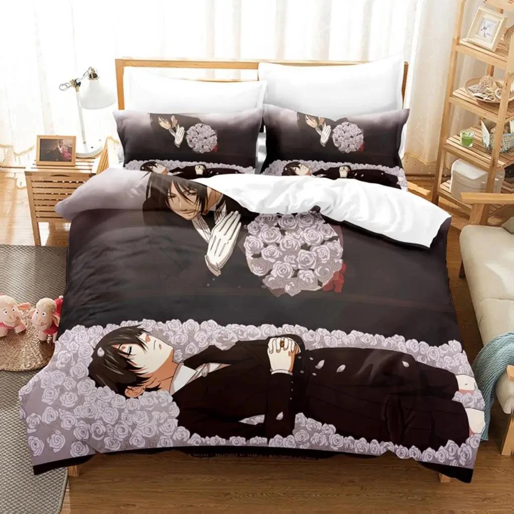 Anime Black Butler Sebastian Ciel Bedding Set,Duvet Cover Bed Set Quilt Cover Pillowcase,King Queen Twin Size Boys Girls Adults