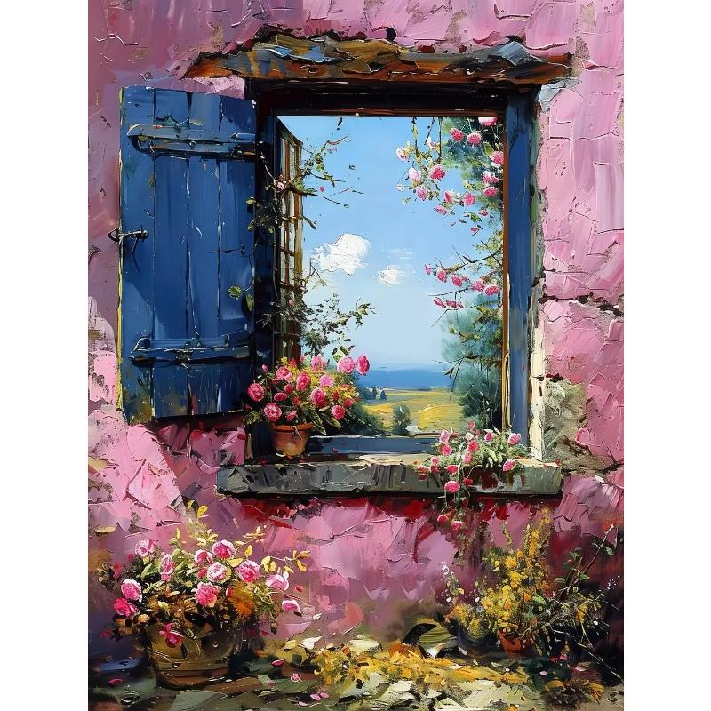 Abstract Colorful Graffiti Town Landscape Canvas Painting Modern Art Window Sea View Aesthetic Posters Prints Living Room Decor