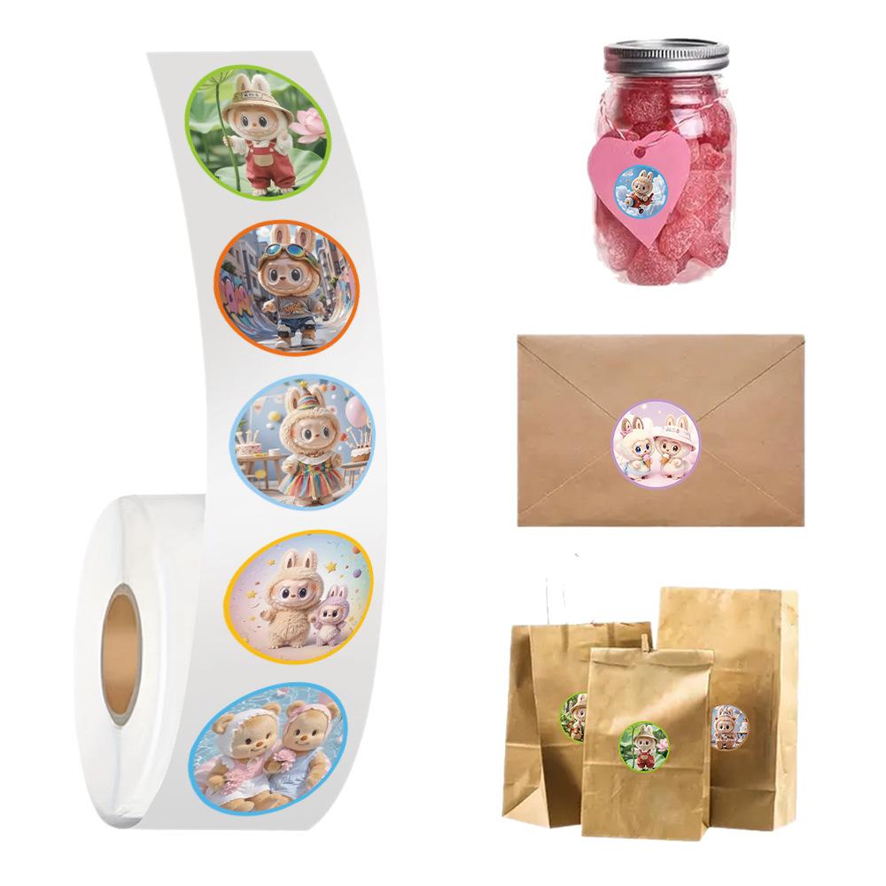 500 Pieces Per Roll Rab Cloth Cute Cartoon Image Avatar Children and Students Reward Decorative Hand Account Sticker Roll Batch