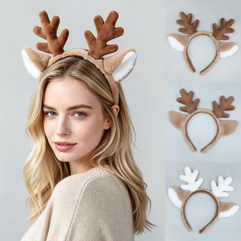Christmas Snowflake Deer Ears Headband Plush Hair Hoop Cosplay Accessory for Women Men, Cute Animal Ear Headband