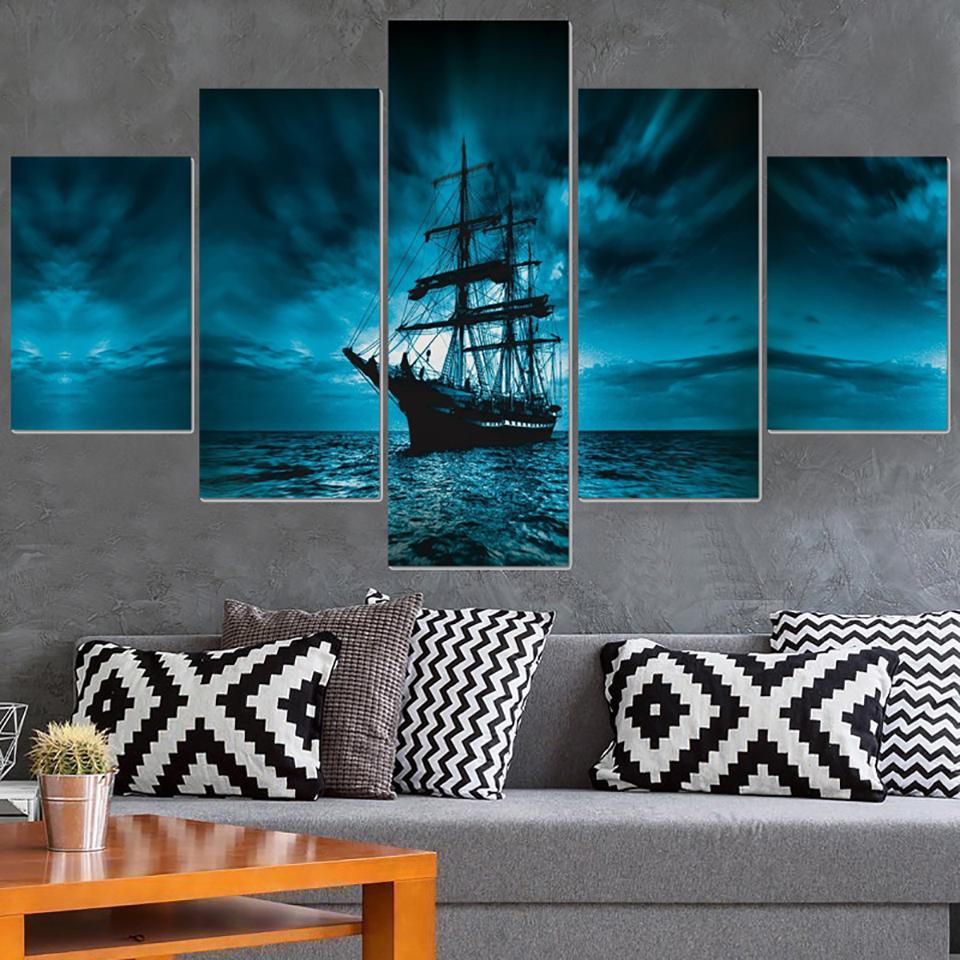 Wall Art 5 Panel Pirate Ship Modular Picture HD Printed Modern Canvas Painting Home Decoration Posters Framework Living Room No Frame