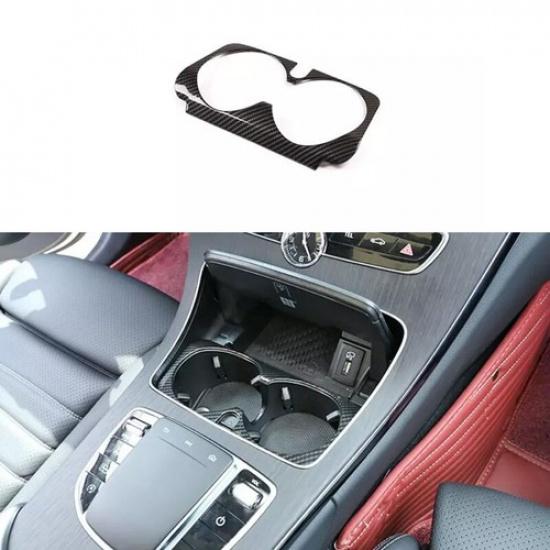 2015-21 Central Console Water Cup Frame Cover Trim Carbon Fiber For Benz C-Class