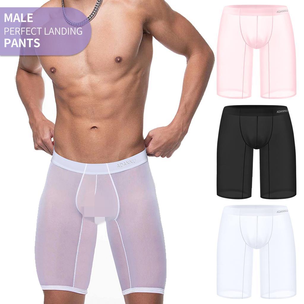 Sport Herre 5-punkts Bukser Fitness Pustende Sexy Leggings Mann Undertøy Ultratynn Sømløs Gjennomsiktig Bokser Utvidede Shorts