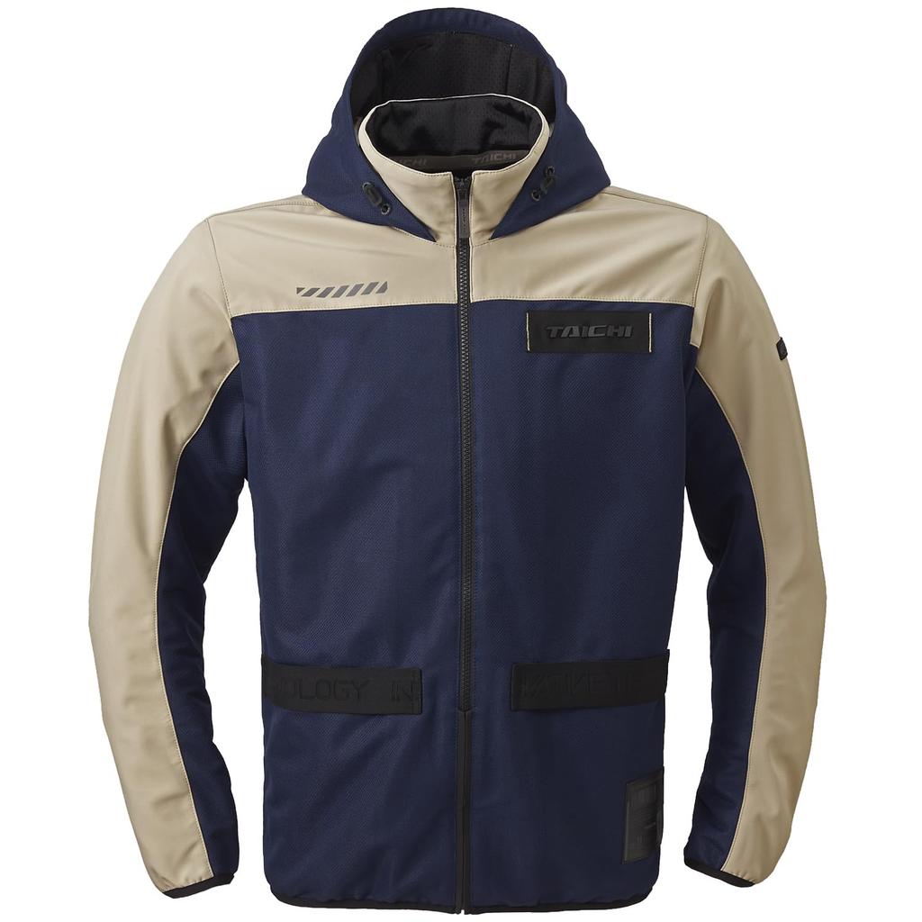 RS Taichi Motorcycle Riding Breathable CE Hood Air Flip XL Jacket, Spring/Summer, Mesh, Built-in Protectors, Fixing, Parka, RSJ334, Beige/Navy,