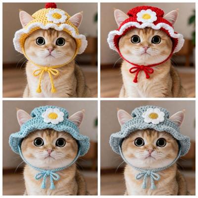 New Funny Cat Hat Refined Elastic Photo Shoot Props Puppy Kittens Knitted Hat Handmade Pet Hat Party