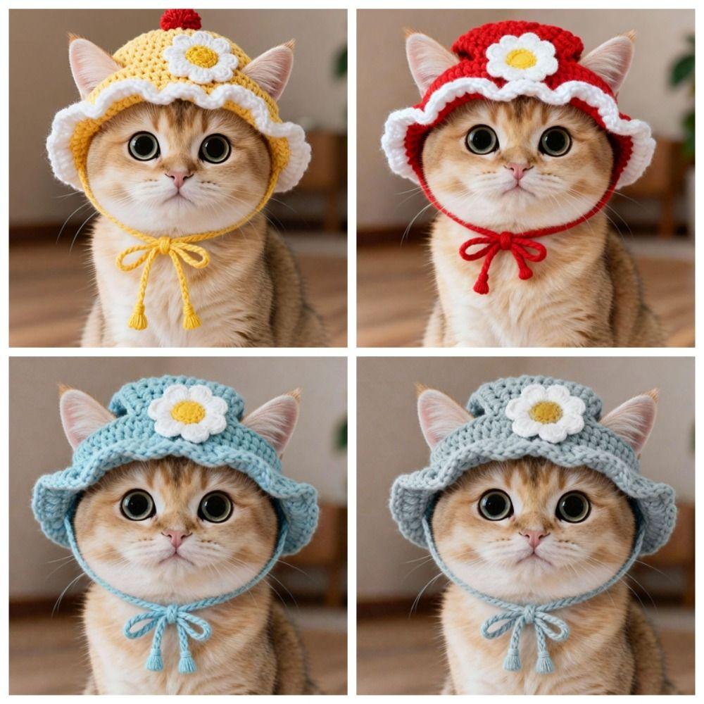 Nuovo Divertente Cappello per Gatto Raffinato Elastico Fatto a Mano Cuccioli Gattini Cappello a Maglia Accessori per Servizio Fotografico Cappello per Animali Autunno Inverno