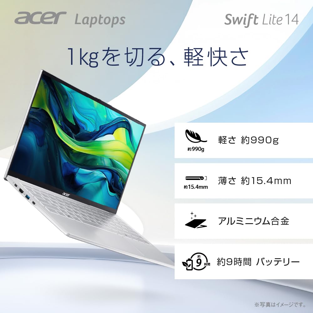 Acer Swift Lite 14 Notebook AI Core Ultra 7 16GB Paměť 512GB SSD WUXGA IPS Panel 990g provoz Full HD Webkamera s posuvným krytem Kompatibilní s WiFi 6