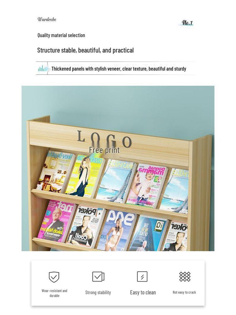 Wooden Floor-Standing Magazine and Newspaper Rack: Office Display and Storage for Books and Promotional Materials.