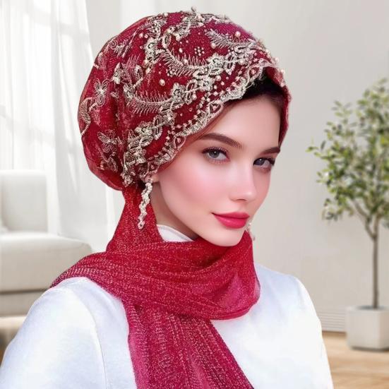 Krajkový strečový turban pro ženy, předvázaný šátek na hlavu