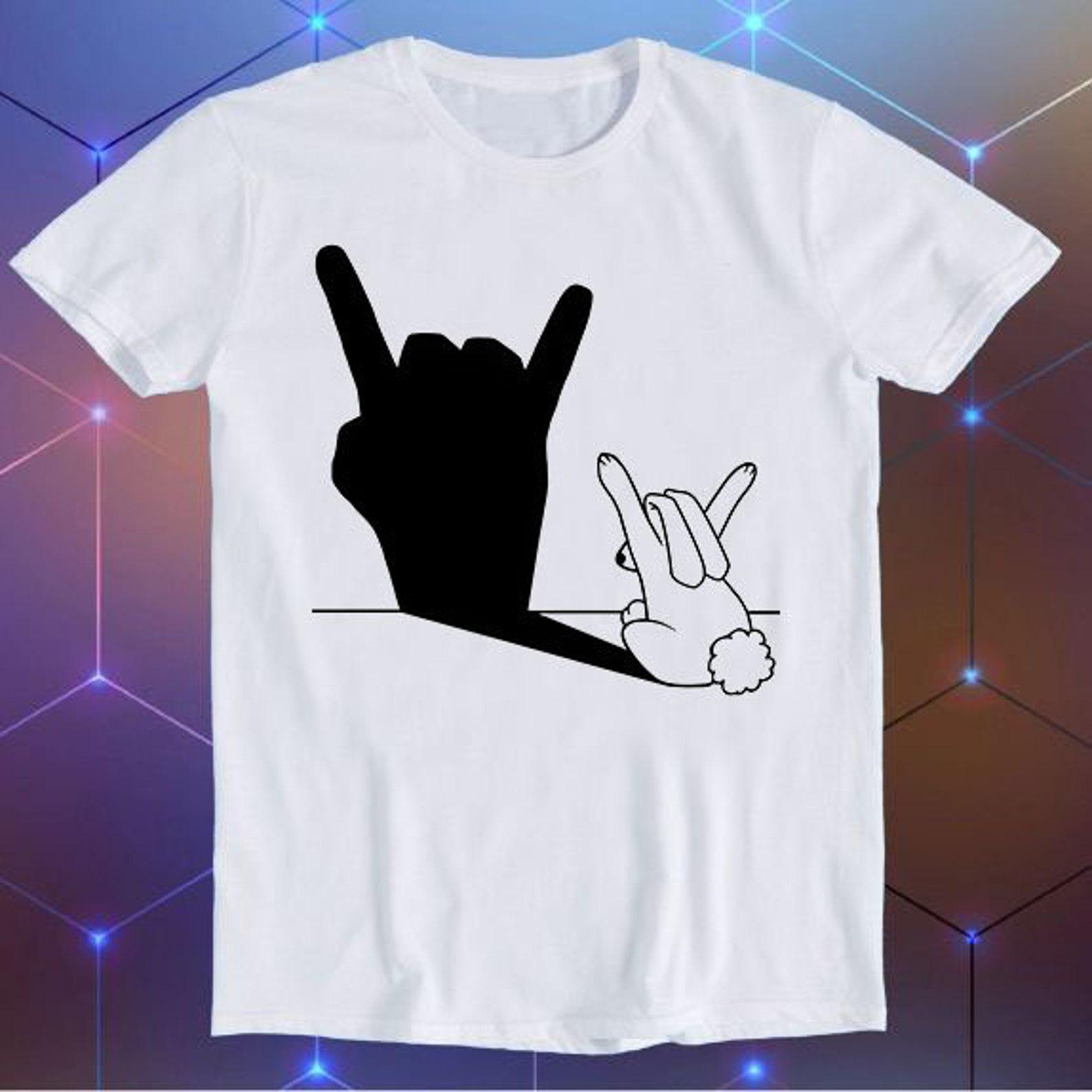 Rabbit Rock and Roll Hand Shadow Parody Meme Movie Music Cool Funny Gift T-Shirt E854 M