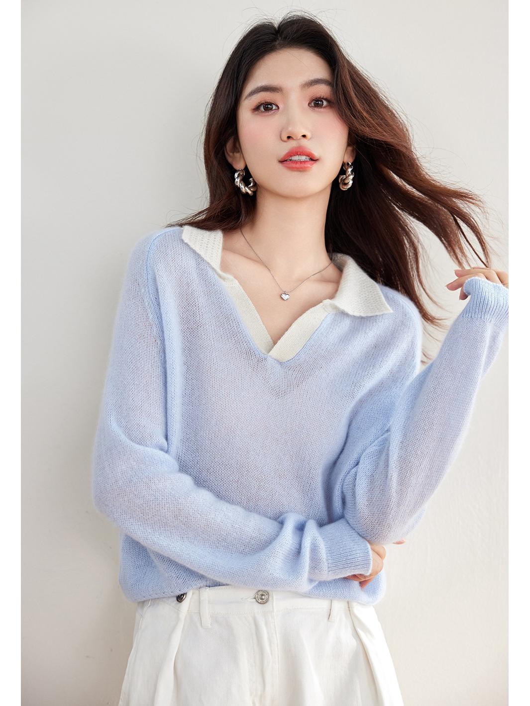 

Свитер свободной вязки из кашемира Laputa Cloud 2025 Large аква голубой