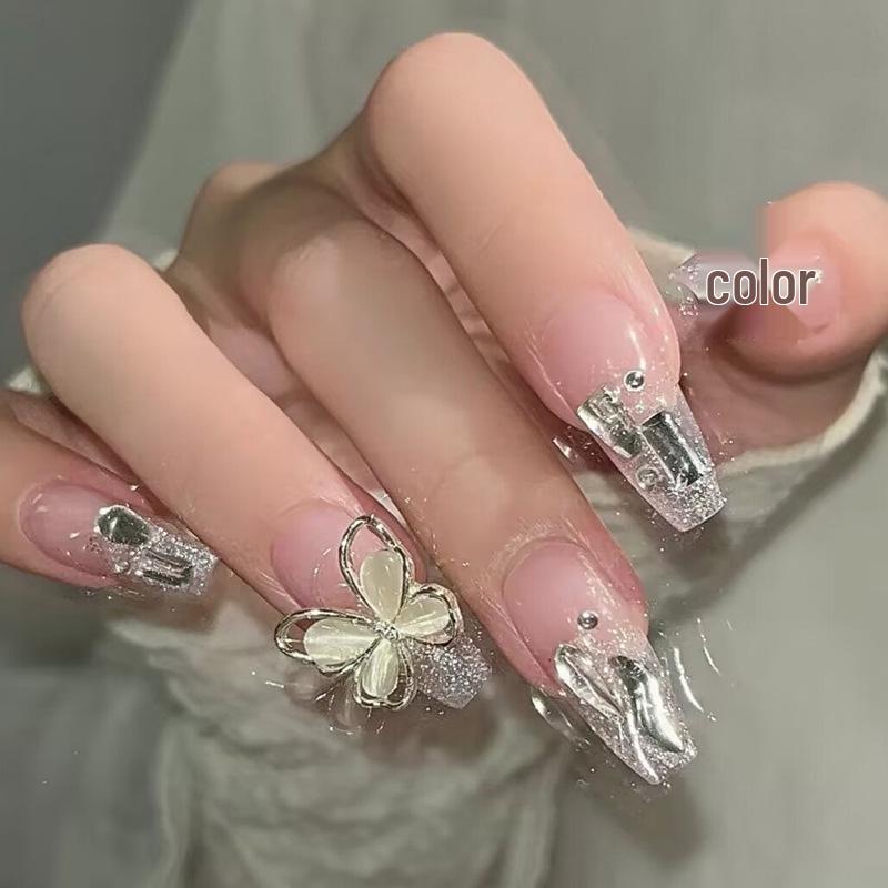 Super Flash Style: High-Class Aura Cat Eye Handmade Nail Tips for Young Ladies
