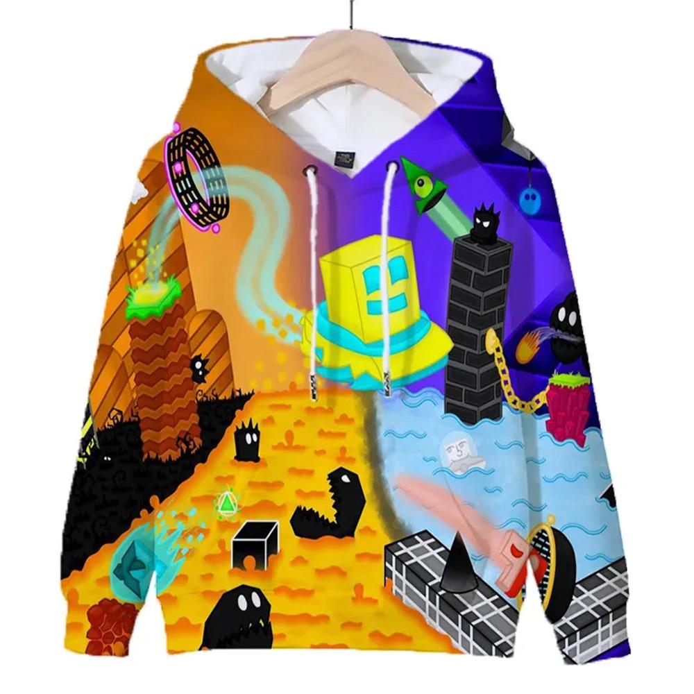 Children Boys Girls Hoodie Tops Kids Geometry Dash Hoodies 3D Printed Cartoon Game Fashion Outdoor Sweatshirts Casual Pullovers