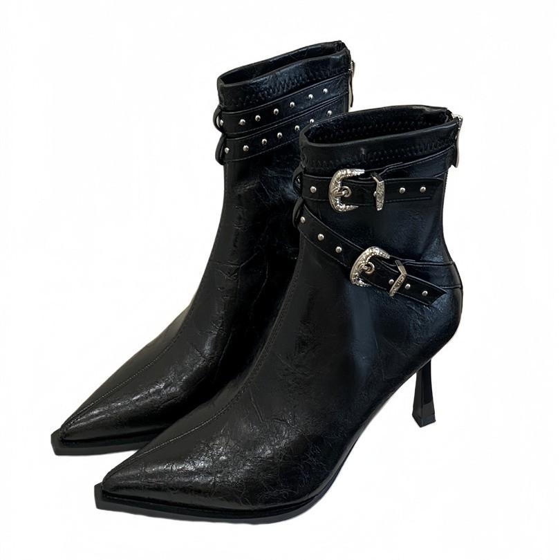 Retro niche small boots 2025 autumn and winter thick heel high boots trouser boots knight boots riveted western boots