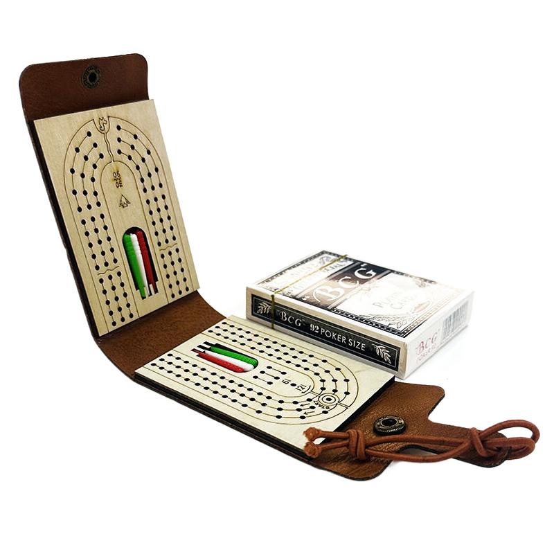 

Портативная коробка из искусственной кожи - Складной набор для криббеджа для семейных игровых вечеров и путешествий Игральные карты и доска Любитель криббеджа