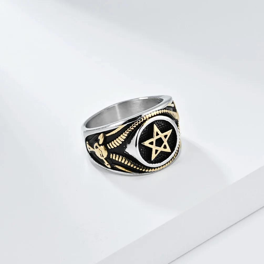 New Vintage Satanic Goat Pentagram Stainless Steel Ring for Men Party Jewelry