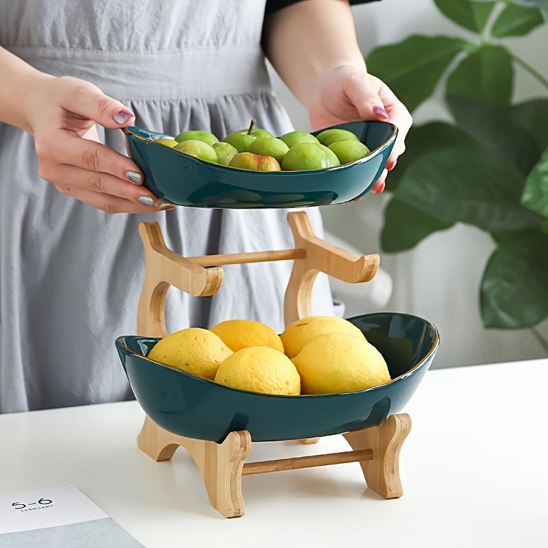 2/3-Tier Luxury Wooden Elegant Fruit Stand -Double Layer Fruit Bowl With Creative Candy Display-Natural Wood Material, Home Snack Tray For Living Room