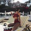 Real Shot Retro Red Small Plaid Hot Spring Split Triangle Swimsuit, Conservative High Waist, Belly Cover, Small Chest Gathering Swimsuit