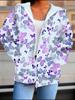 Flower 3D Printed Hooded Cardigan Plus Size Autumn Winter Retro