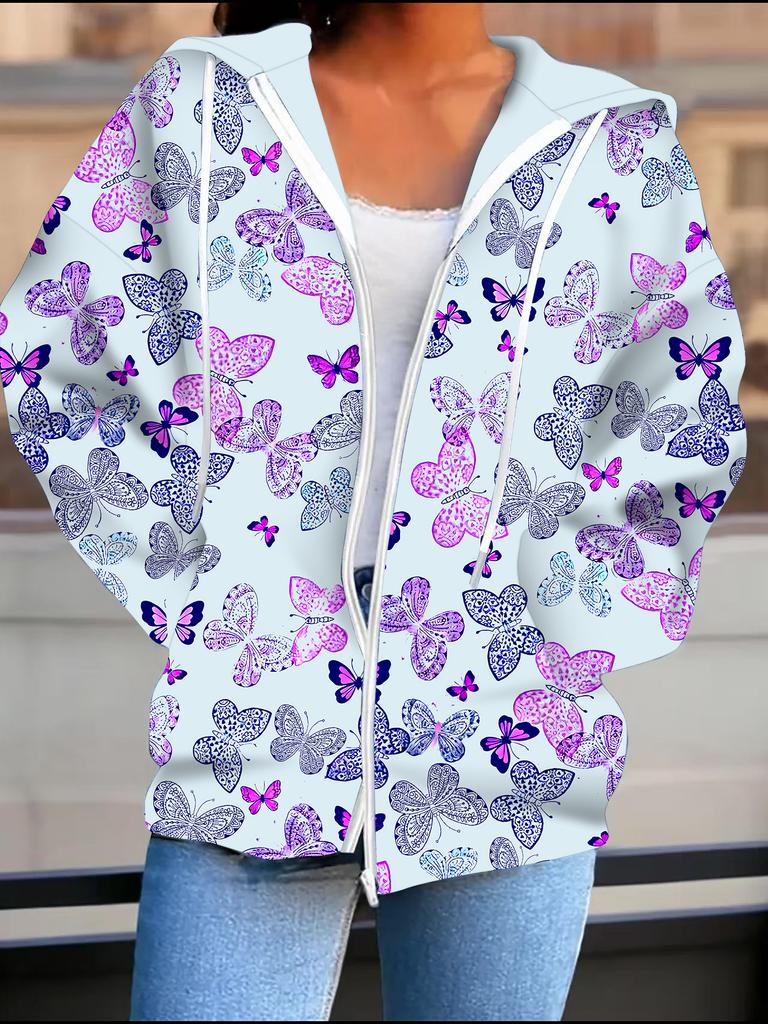 Flower 3D Printed Hooded Cardigan Plus Size Autumn Winter Retro