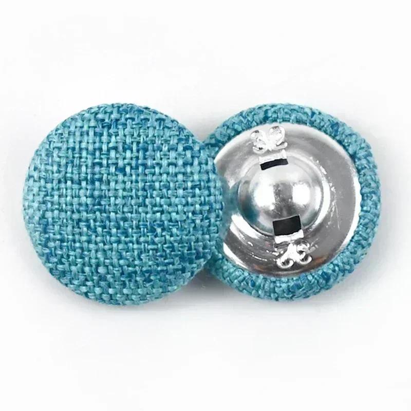 30Pcs Meetee 15-30mm Colorful Cloth Covered Button Linen Fabric Round Metal Shank Buttons DIY Clothing Home Sewing Accessories