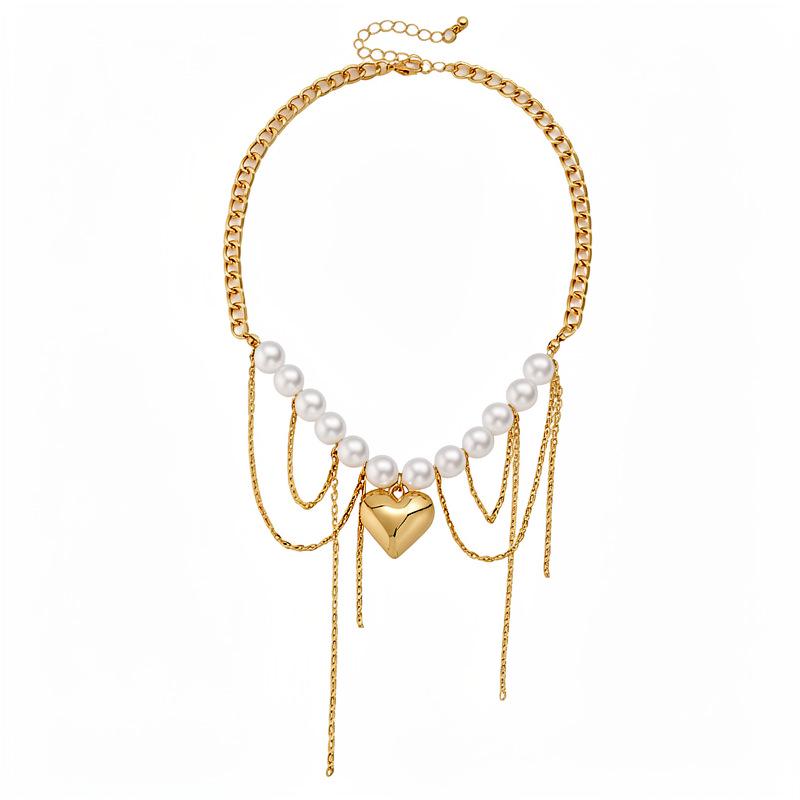 Heart-Shaped Pearl Tassel Retro Multi-Layer Clavicle Necklace