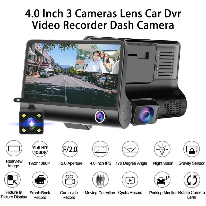 Auto DVR 3 Objektive 4 Zoll Dashcam mit Rückfahrkamera enthalten