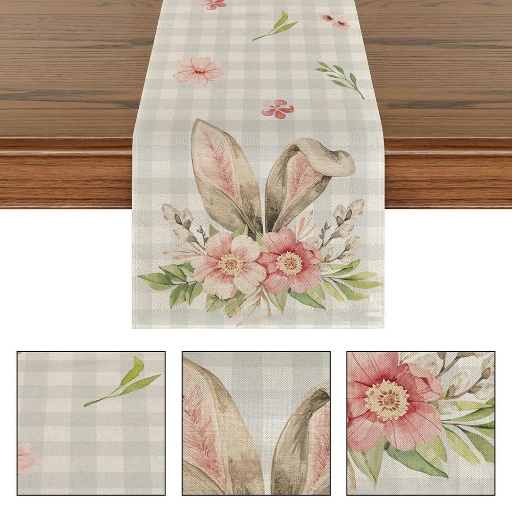 Easter Bunny Table Runners Cute Easter Bunny Tablecloth Long Linen Farmhouse Dining Table Decoration Dinner Party Supplies