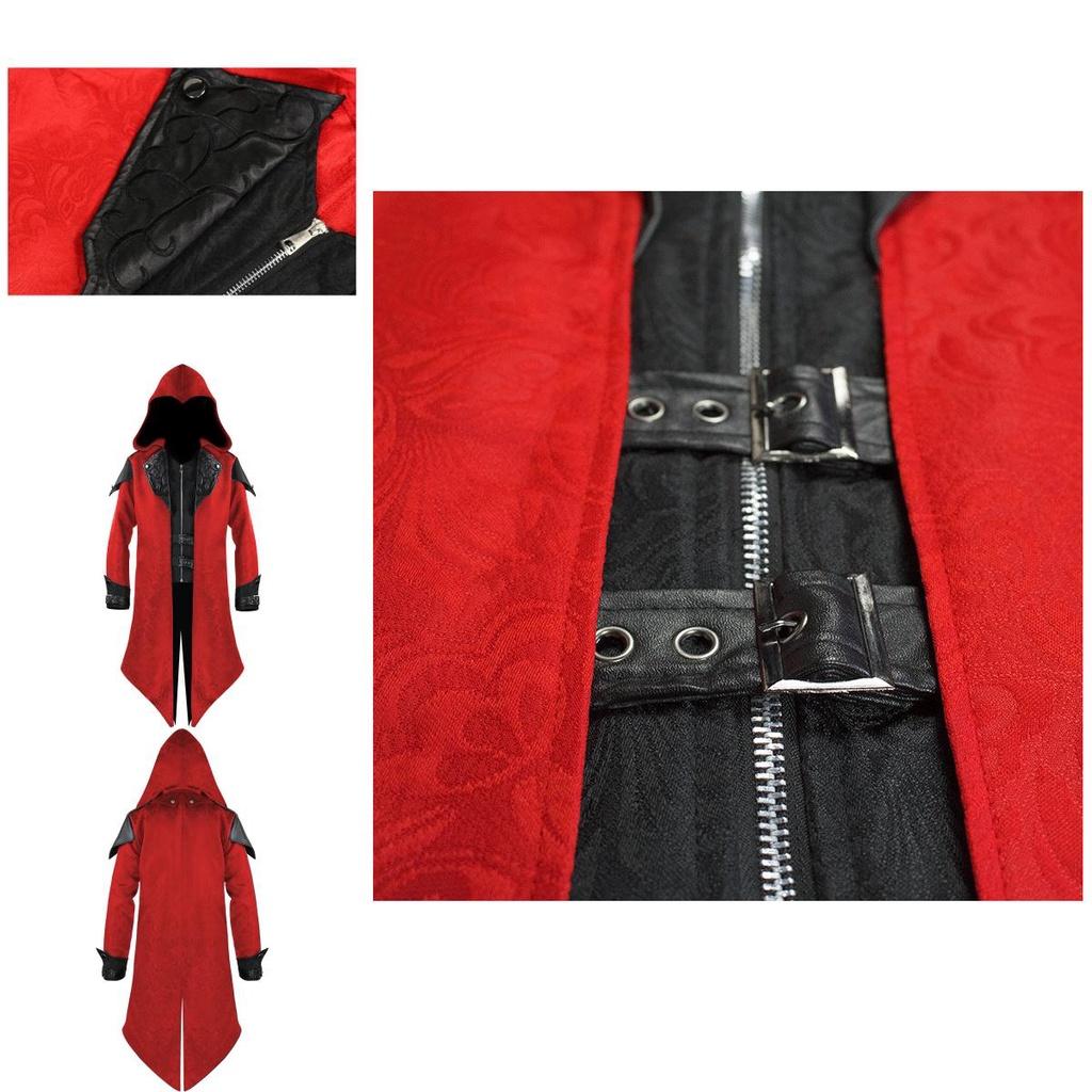 Durable Halloween Costume For Men Medieval Retro Stitching Jacket With Hood