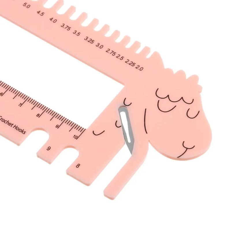 Portable Sheep Head Gauge Ruler With Scissor Practical Knitting Needles And Crochet Hook Gauge MM Ruler Tool
