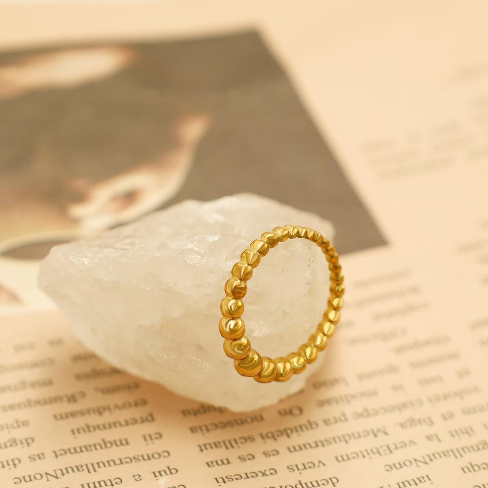 French Retro 18K Small Plain Ring Round Bead Ring Women'S Non-Fading Ring Niche High-End Light Luxury Joint Ring