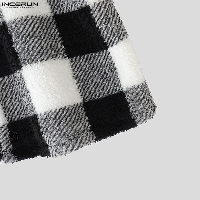 INCERUN Men Sleeveless Plaid Check Furry Casual Loose Cropped Waistcoat Vest