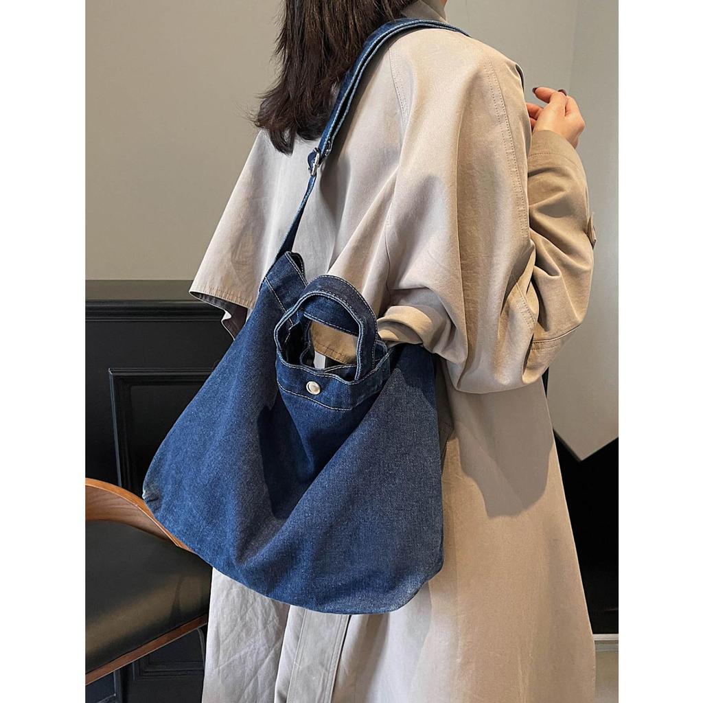 Leisure Large Capacity Denim Cloth Bag for Women 2026 New Commuting Shoulder Bag, Loose Feeling, Portable Versatile Tote Bag