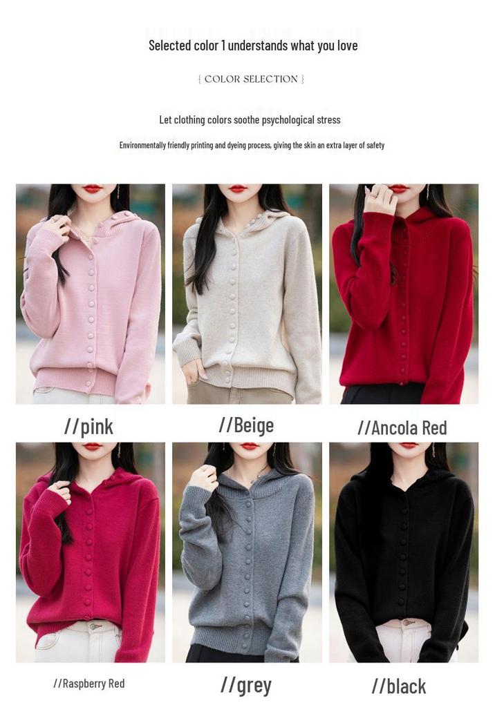 Women's Trendy Multi-Button Hooded Cardigan Sweater - Autumn/Winter Knit Outerwear, Loose & Stylish Ins Design