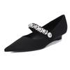2025 New Fashionable and Versatile Solid Color Pointed Toe Women's Single Shoes with Rhinestone Decoration Slip-on Women's Shoes