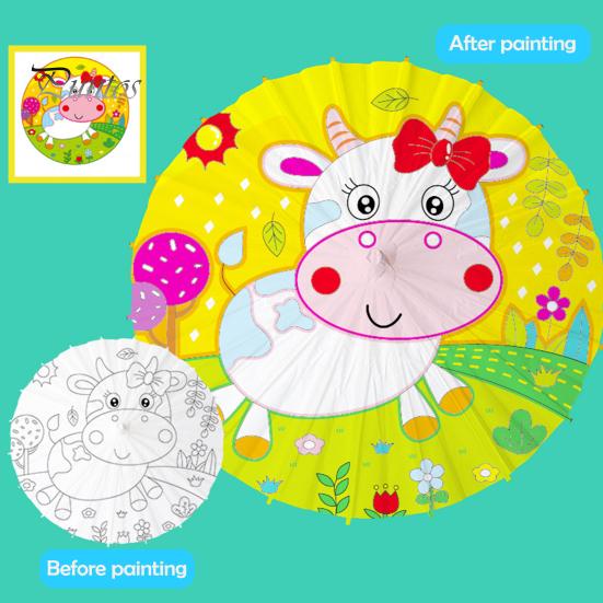 27/41CM DIY Hand-Painting Paper Umbrella Chinese Style Decorative Oil-paper Umbrella with Wooden Handle Kids Coloring Oriental Umbrella Crafts