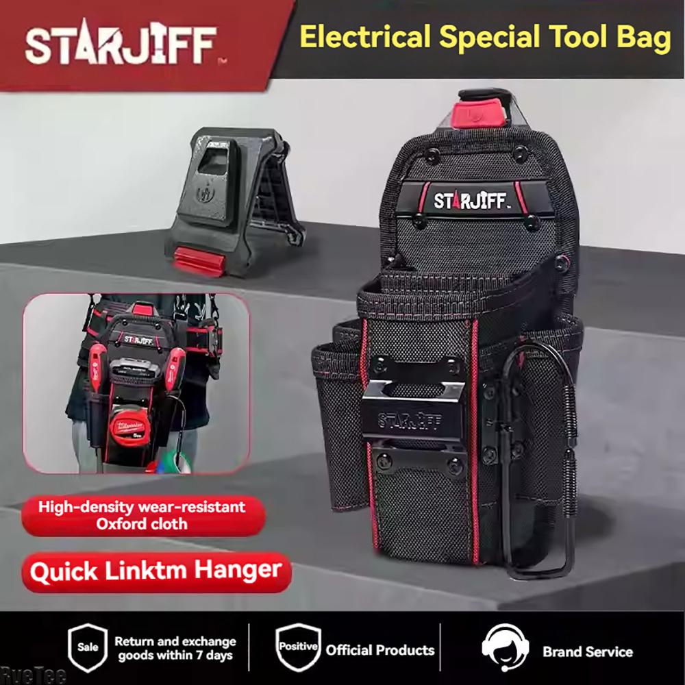 STARJIFF Heavy Duty 1680D Quick-Hang Tool Belt Bag Electrician Organizer with Tape Measure And Hook for Hand Tools