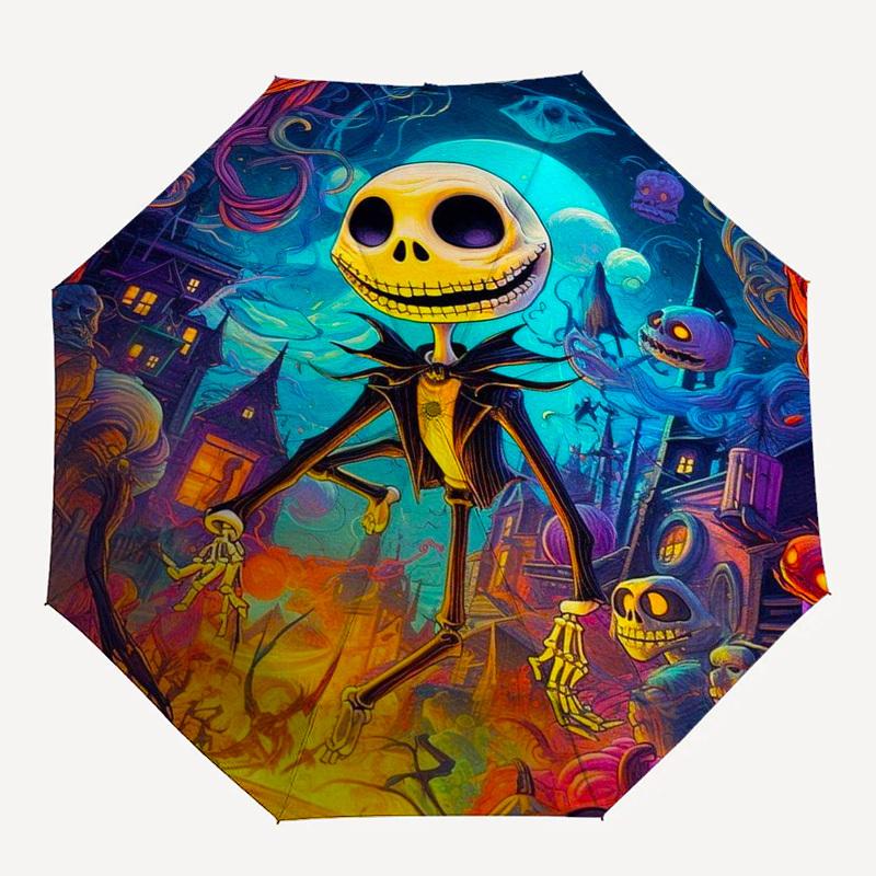 Albtraum vor Weihnachten, Jack Skellington Motiv, Automatisches Öffnen und Schließen, Helles 8-Speichen, Tragbarer Schirm, Geeignet für Männer