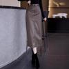 High-Waisted Leather Pencil Skirt - 2025 Autumn/Winter Midi, Hip-Hugging Straight Fit