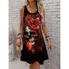 Women'S Gothic Punk Floral Skull Graphic Print Sleeveless Midi Dress Casual Black A-Line Tank Dresses Woman Summer