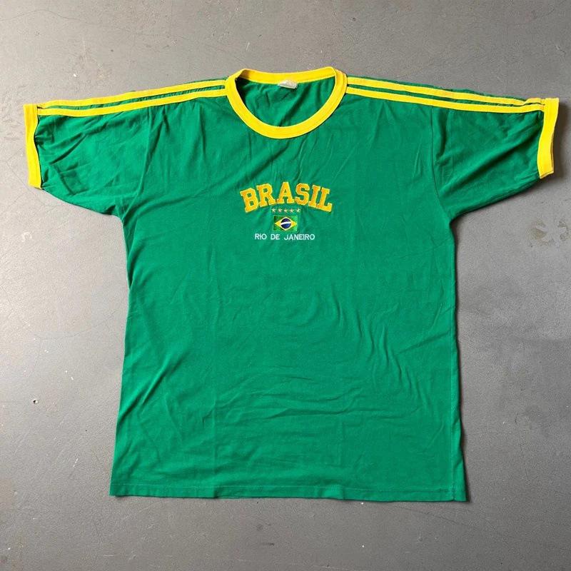 Crop Top Donna Girocollo Manica Corta Vestibilità Aderente Stampa Lettere Brasile T-Shirt Y2K Streetwear Top Base