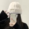 White versatile hat in autumn and winter, cold hat in autumn and winter, warm big head, winter ear protectors, plush knitted wool hat
