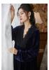 Court Style Women's Long Sleeve Nightgown - Spring/Autumn/Winter, Warm Black Pajamas, Slim Fit, Plus Size Homewear