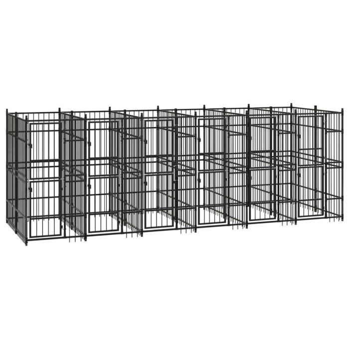 VidaXL Outdoor Dog Kennel Steel 11.06 M², Black