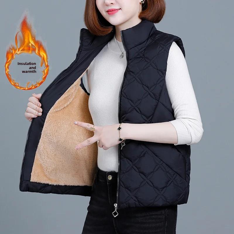 

Утепленный флисовый короткий жилет женский Зимняя одежда Распродажа Сезонный стиль Теплый Холодостойкий Без рукавов Майка Верх S чёрный